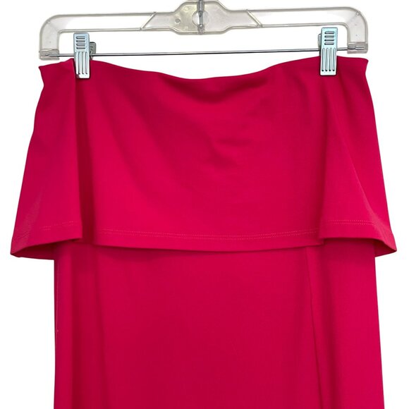 Susan Monaco Hibiscus Red Pink Strapless Ruffle Slit Maxi Dress Small NEW - Picture 6 of 9